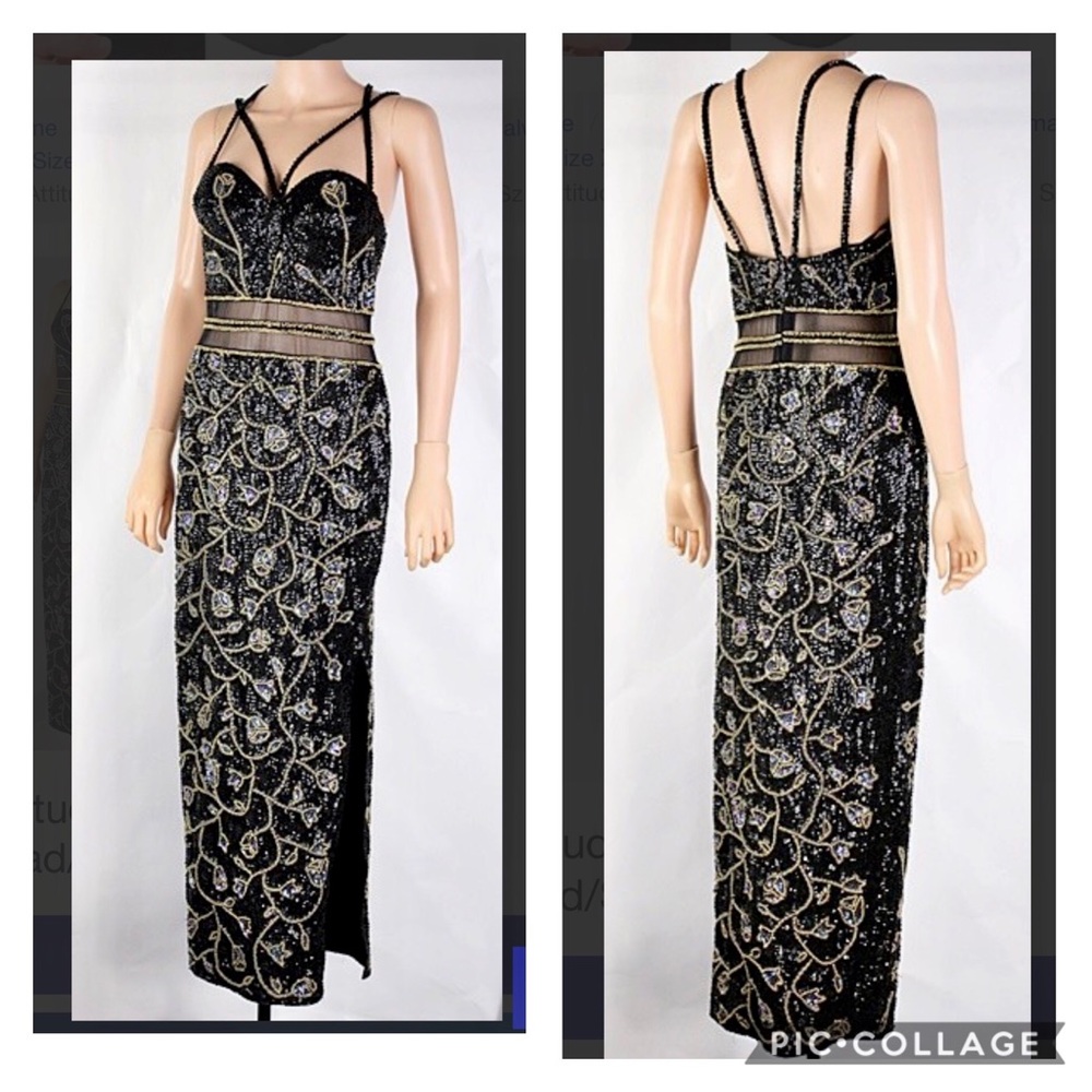 Attitudes by Debra Black Bead/Sequin Gown Sz S/M
